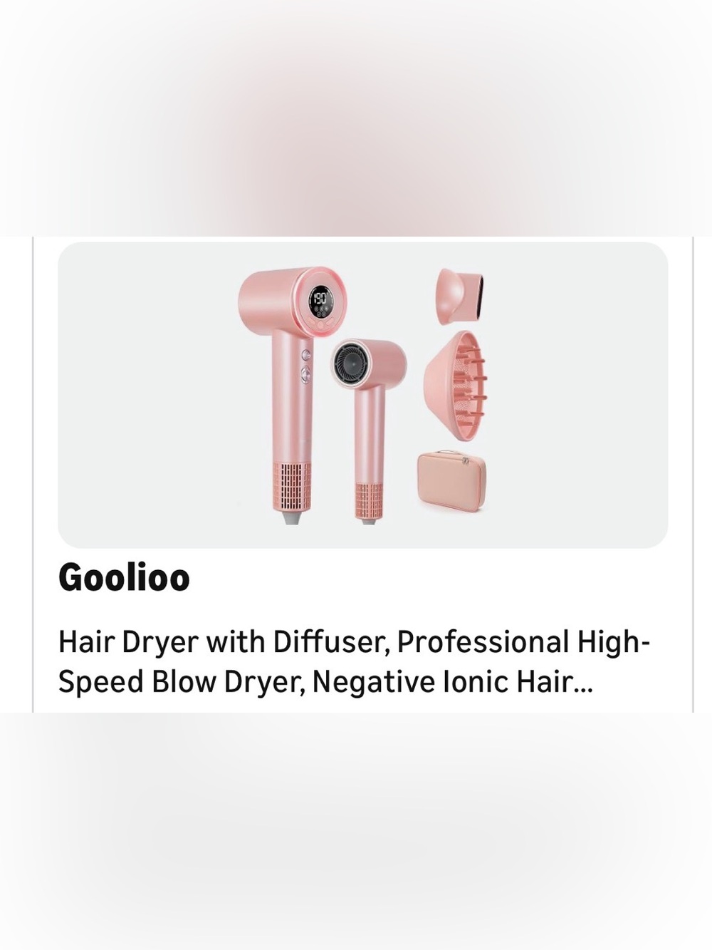 GOOLIO: Professional Pink Hair Dryer with Diffuser and Attachments